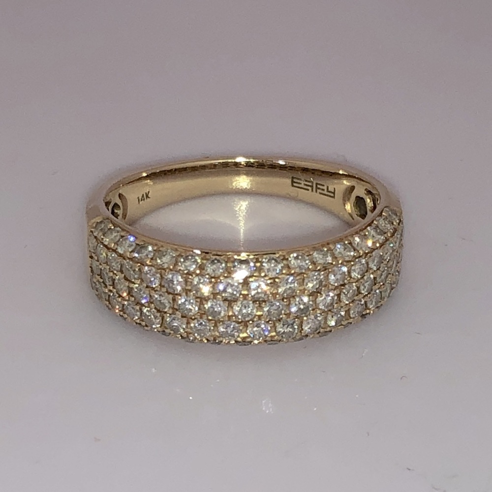 Solid 14K Yellow Gold EFFY Designer Natural Diamond Pave Semi Eternity Band Ring